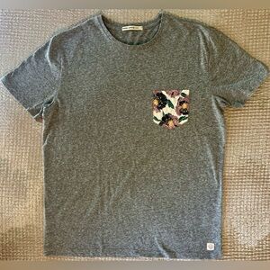 Marine Layer Heather Gray Tee with Floral Pocket